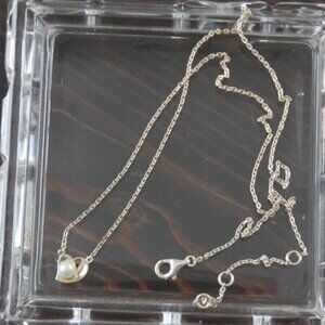 925 Necklace with Heart Pendant and Real Single Pearl